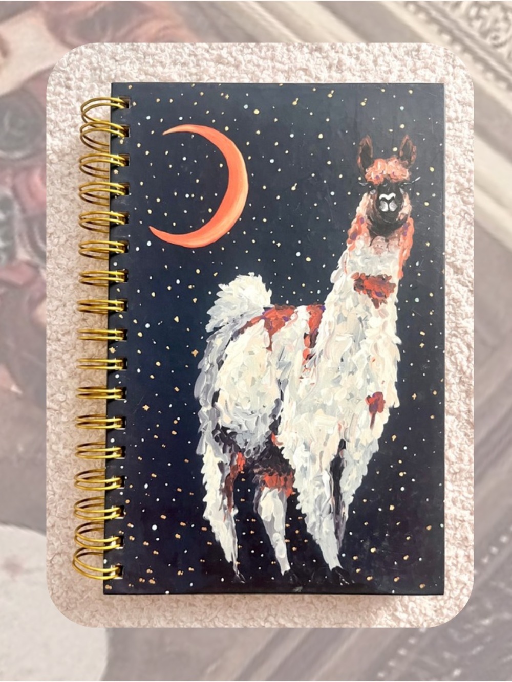 Illustrative Whimsical Llama Moon Spiral-Bound Hardcover Notebook - Lined Paper